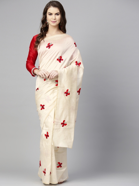 

Saree mall Off-White & Red Embroidered Saree