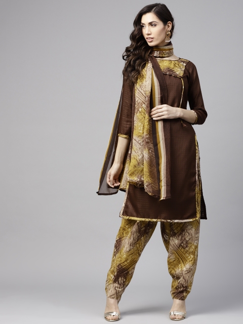

Saree mall Brown & Mustard Yellow Unstitched Dress Material