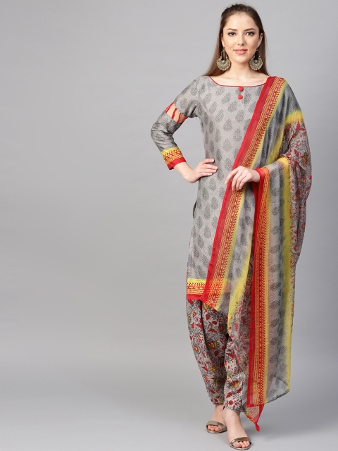 

Saree mall Grey & Red Printed Unstitched Dress Material