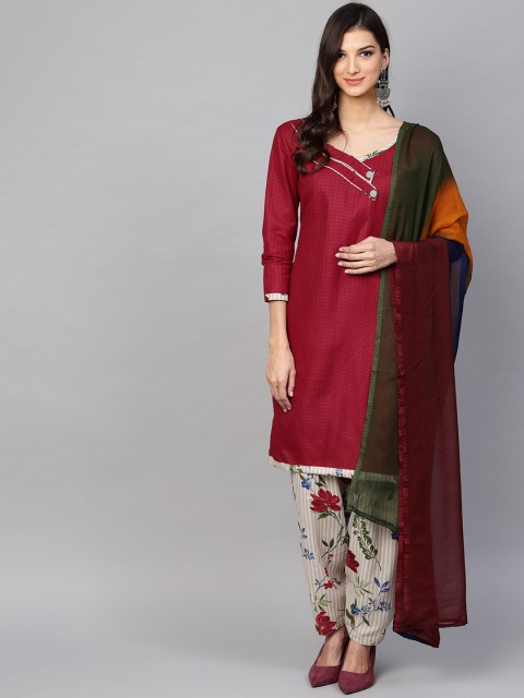 

Saree mall Maroon & Off-White Unstitched Dress Material