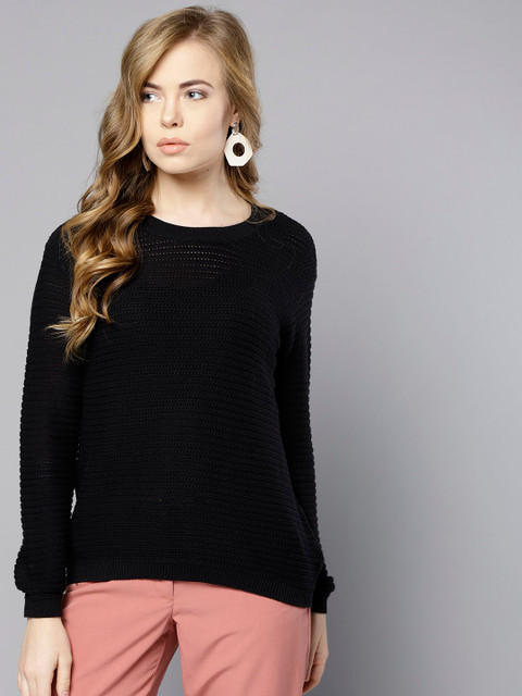 

RARE Women Black Semi Sheer Open Knitted Pullover