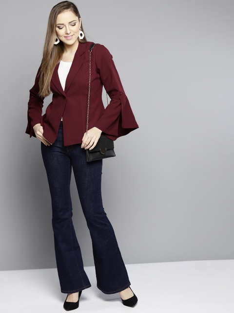 

RARE Women Maroon Solid Single Breasted Casual Blazer