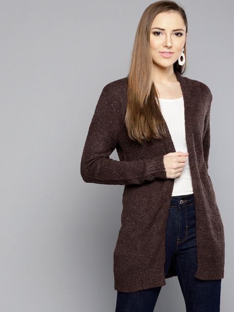 

RARE Women Brown Boucle Detail Front-Open Sweater