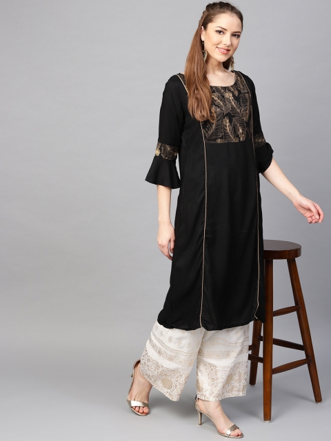 

RARE ROOTS Women Black Yoke Design A-Line Kurta