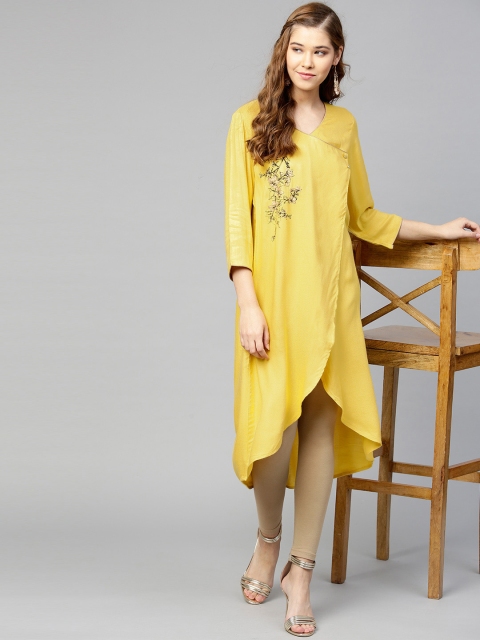 

RARE ROOTS Women Mustard Yellow Solid A-Line Kurta