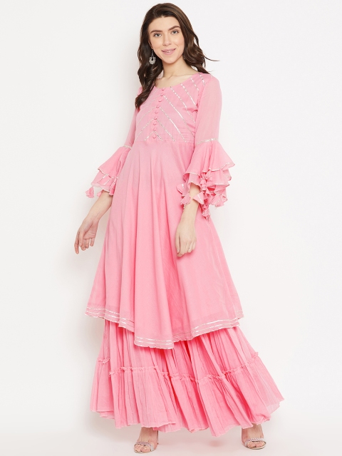 

Sringam Women Pink Yoke Design Kurta with Skirt