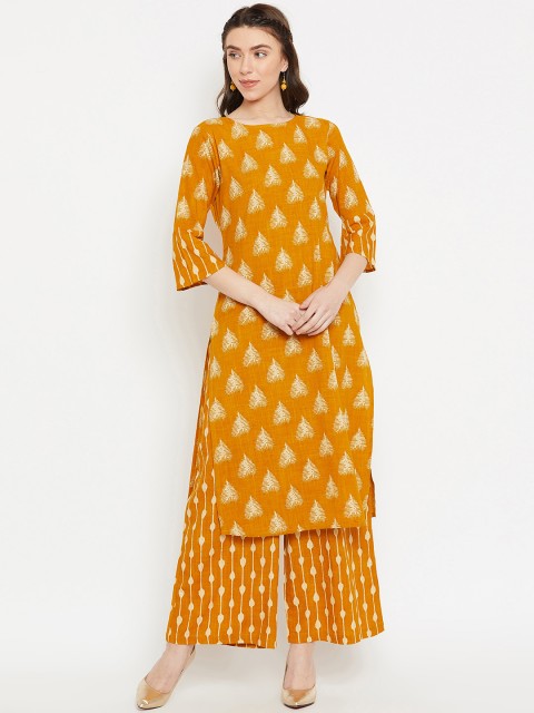 

Sringam Women Mustard Yellow Printed Kurta with Palazzos