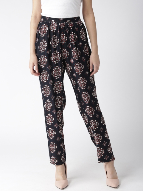 

MIWAY Women Black & Red Regular Fit Printed Trousers