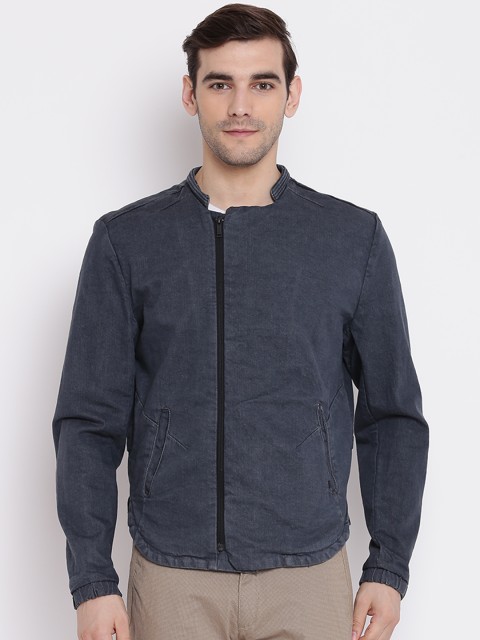 

Blackberrys Men Grey Solid Denim Jacket