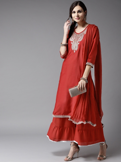 

Moda Rapido Women Red Yoke Design Kurta with Sharara & Dupatta