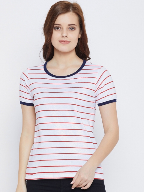 

The Dry State Women White Striped Round Neck T-shirt