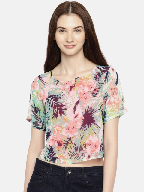 

ROVING MODE Women Pink Tropical Print Boxy Top