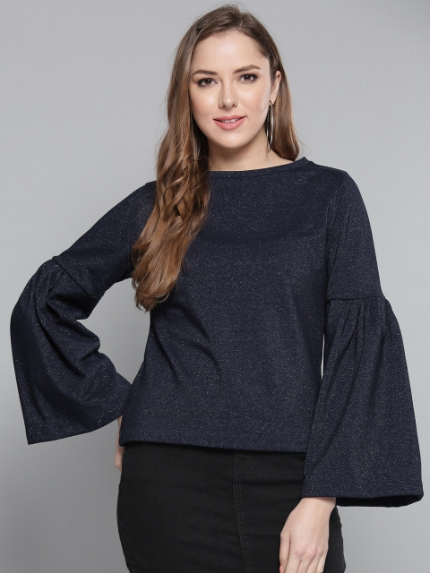 

Marie Claire Women Navy Blue Solid Shimmery Sweatshirt