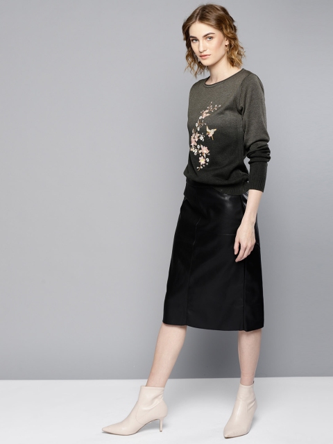 

Marie Claire Women Olive Green Embroidered Pullover