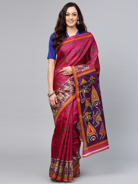 

Saree mall Magenta & Purple Printed Bhagalpuri Saree