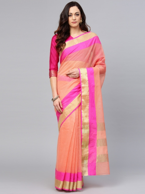 

Saree mall Peach-Coloured Solid Saree