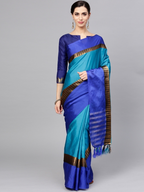 

Saree mall Blue & Green Solid Saree