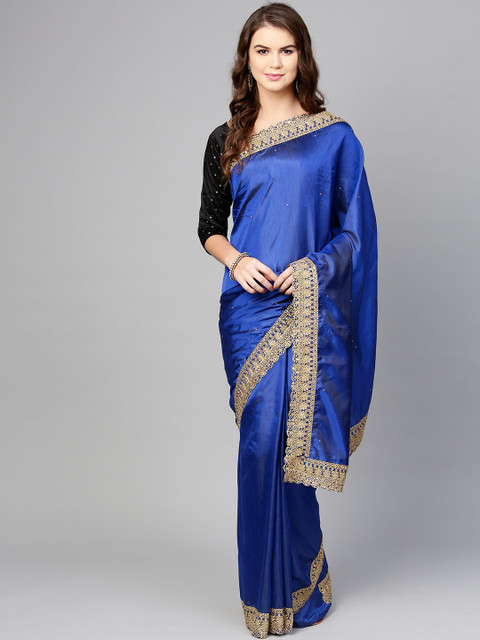 

Saree mall Navy Blue & Black Embellished Kanjeevaram Saree