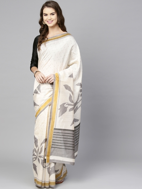 

Saree mall Cream-Coloured & Grey Printed Bhagalpuri Saree