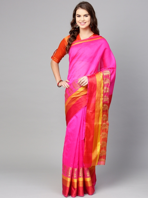 

Saree mall Pink & Red Solid Maheshwari Saree