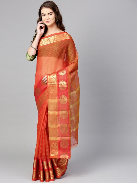 

Saree mall Red & Green Self Checked Bagh Saree