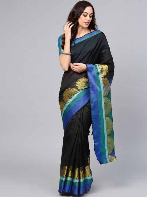 

Saree mall Black & Blue Solid Maheshwari Saree