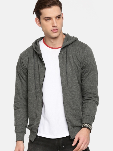 

Roadster Men Grey Solid Hooded Sweatshirt