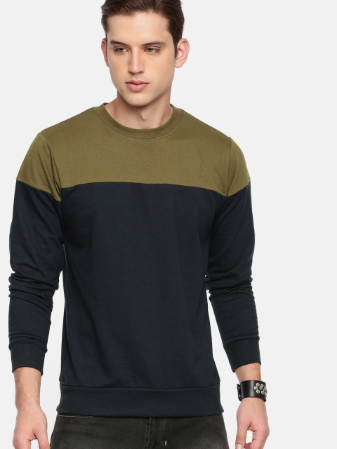 

Roadster Men Khaki & Navy Blue Colourblocked Sweatshirt