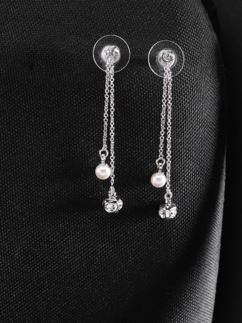 

Carlton London Silver-Toned Stone-Studded Contemporary Drop Earrings