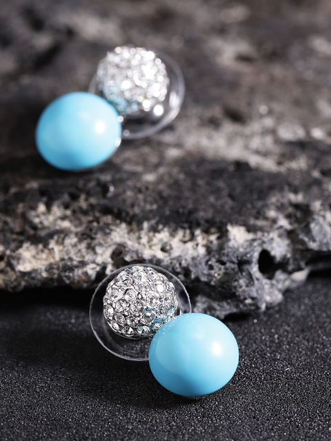 

Carlton London Silver-Toned & Blue Rhodium-Plated Circular Studs
