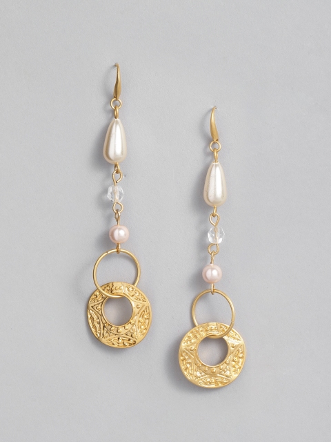 

Carlton London Off-White Gold-Plated Beaded Textured Circular Drop Earrings