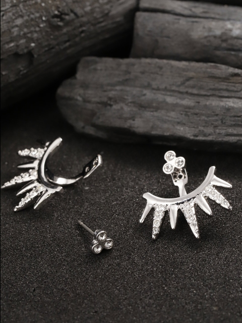 

Carlton London Silver-Toned Rhodium-Plated Spiked Jacket Earrings