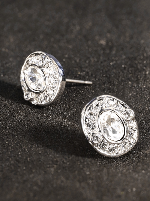 

Carlton London Silver-Toned Stone Studded Oval Studs