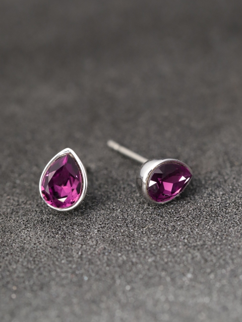 

Carlton London Purple Teardrop-Shaped Stone-Studded Studs