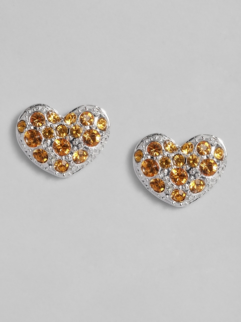

Carlton London Silver-Toned & Yellow Rhodium-Plated Heart Shaped Studs