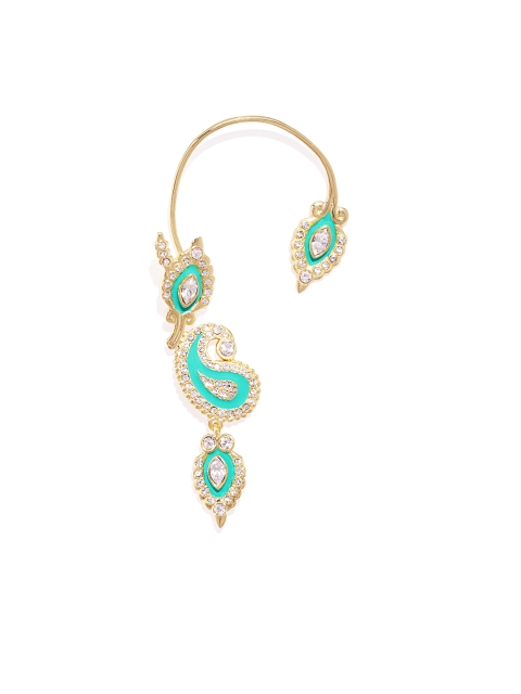 

shaze Gold-Plated & Green Crystals Studded Paisley Shaped Ear Cuff