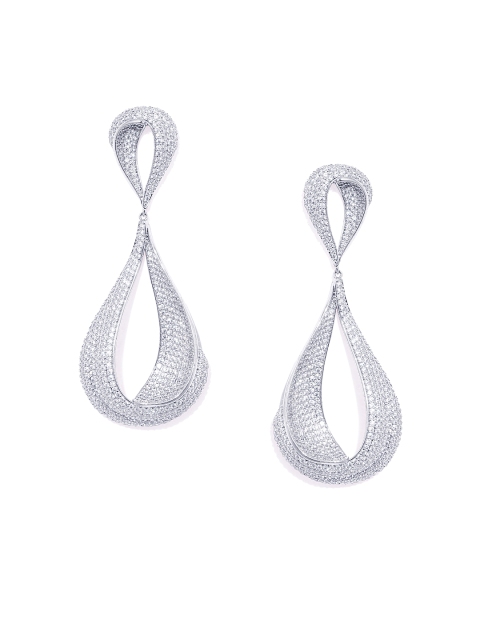 

shaze Silver-Plated Teardrop Shaped Drop Earrings