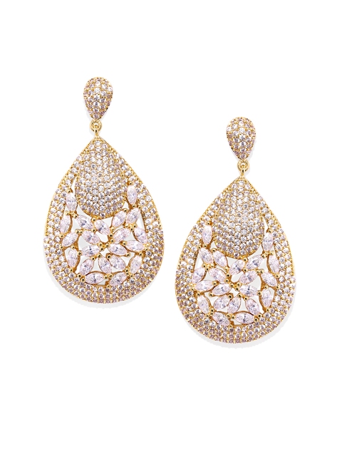

shaze Gold-Plated Crystals Studded Teardrop Shaped Drop Earrings