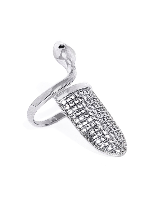 

shaze Women Silver-Tonned CZ Stone Studded Twisted String Finger Ring