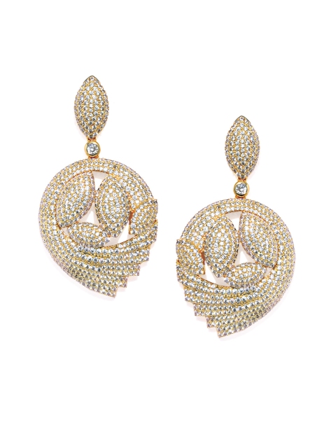 

shaze Gold-Plated Crystals Studded Circular Drop Earrings