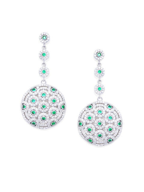 

shaze Women Silver-Toned & Green Contemporary Drop Earrings