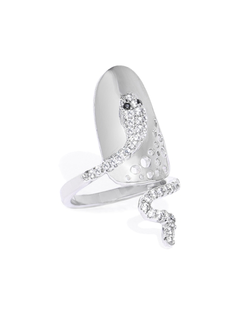 

shaze Women Silver-Tonned CZ Stone Studded Finger Ring