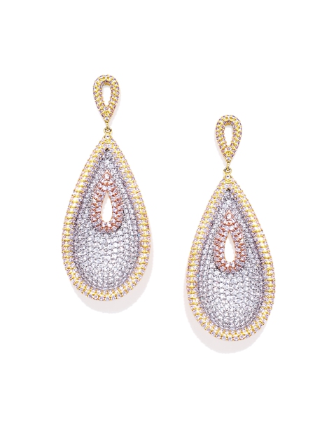 

shaze Gold-Plated & Silver-Toned Teardrop Shaped Drop Earrings