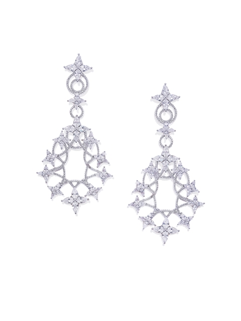 

shaze Silver-Plated Crystals Studded Contemporary Drop Earrings