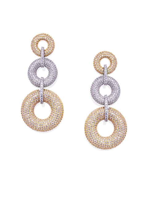 

shaze Gold-Toned & Silver-Toned Circular Drop Earrings