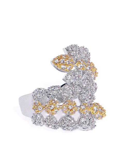 

shaze Rhodium-Plated Silver-Toned CZ Stone Studded Ring Finger, Gold