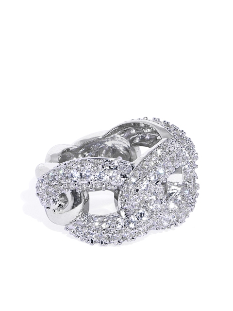 

shaze Women Silver-Toned CZ Stone-Studded Finger Ring