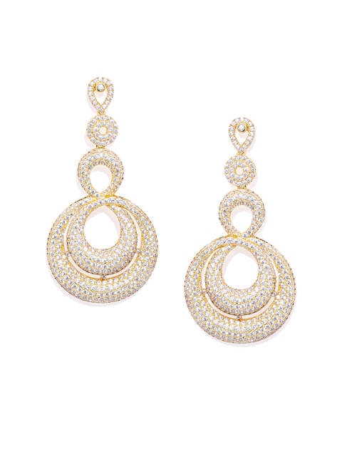 

shaze Gold-Plated Crystals Studded Circular Drop Earrings