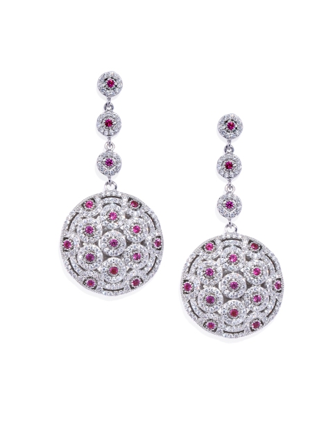 

shaze Women Silver-Toned & Red Contemporary Drop Earrings