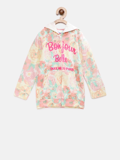 

Eimoie Girls Peach-Coloured Printed Tailored Jacket